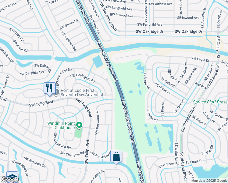 map of restaurants, bars, coffee shops, grocery stores, and more near 2917 Southwest Ann Arbor Road in Port St. Lucie