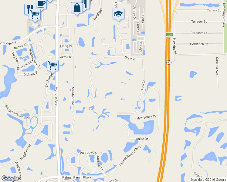 map of restaurants, bars, coffee shops, grocery stores, and more near 5710 Draw Lane in Sarasota