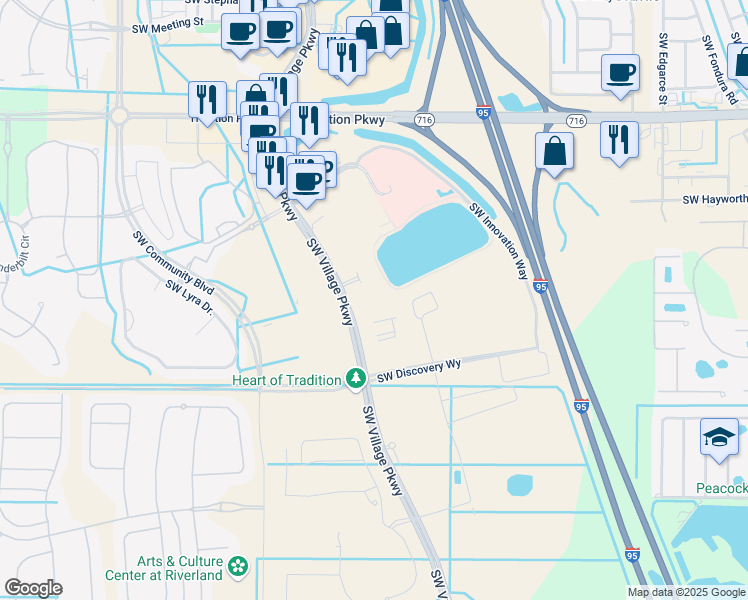 map of restaurants, bars, coffee shops, grocery stores, and more near 11350 Village Parkway Drive in Port St. Lucie
