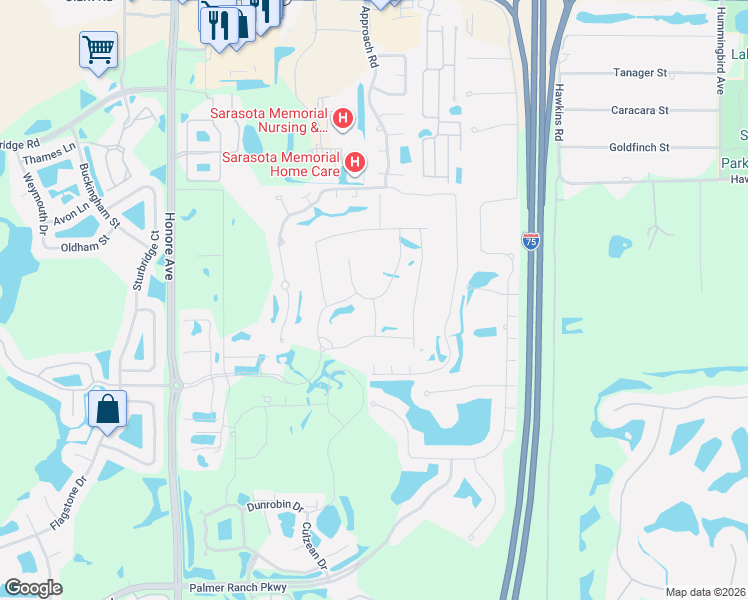 map of restaurants, bars, coffee shops, grocery stores, and more near 8640 Sundance Loop in Sarasota