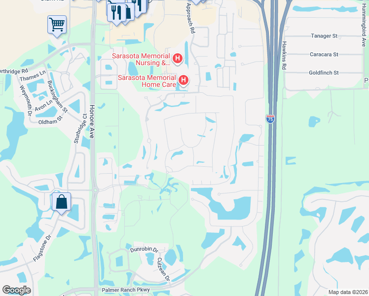 map of restaurants, bars, coffee shops, grocery stores, and more near 8640 Sundance Loop in Sarasota