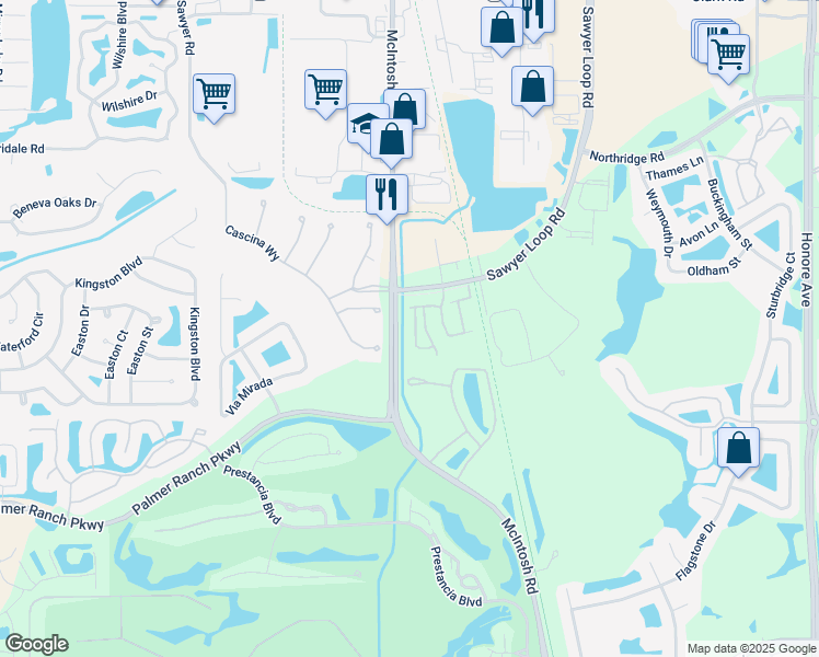 map of restaurants, bars, coffee shops, grocery stores, and more near 8657 Daydream Street in Sarasota