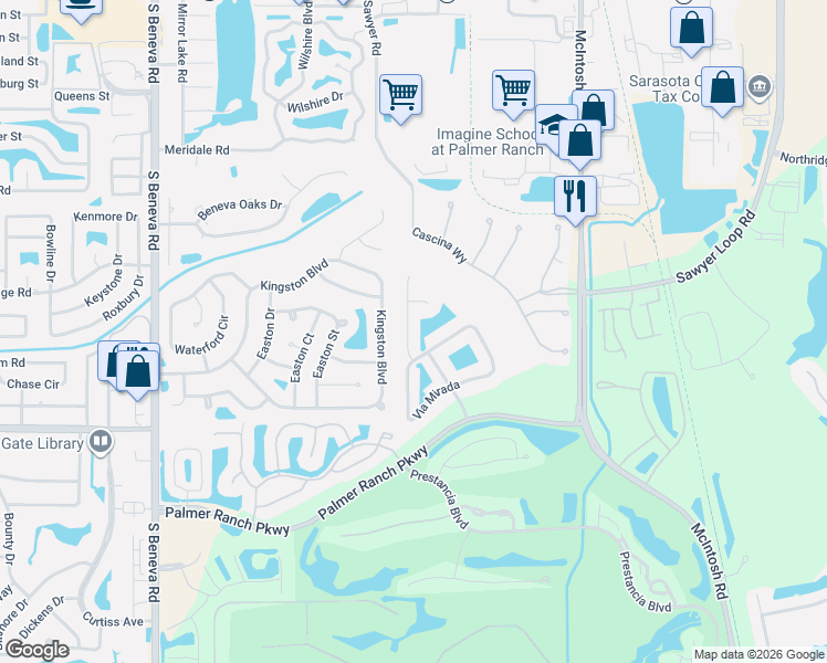 map of restaurants, bars, coffee shops, grocery stores, and more near 6750 Paseo Castille in Sarasota