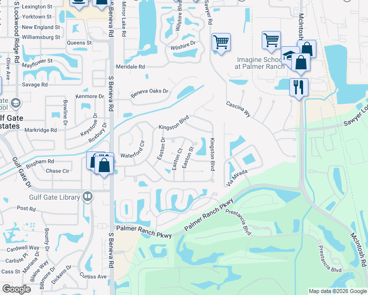 map of restaurants, bars, coffee shops, grocery stores, and more near 6901 Easton Court in Sarasota
