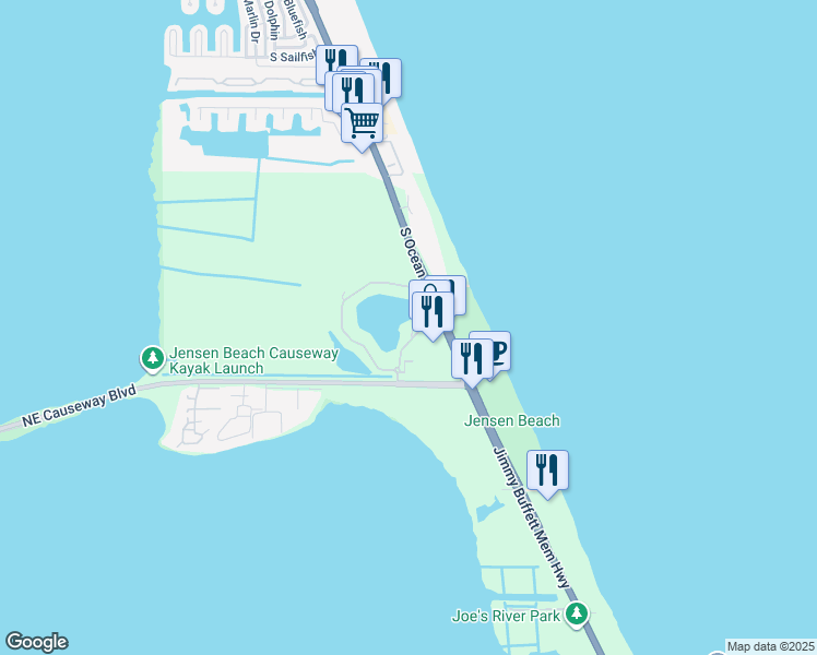 map of restaurants, bars, coffee shops, grocery stores, and more near 4460 Northeast Ocean Boulevard in Jensen Beach