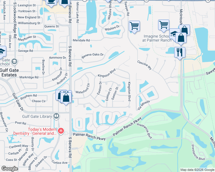 map of restaurants, bars, coffee shops, grocery stores, and more near 3806 Easton Street in Sarasota