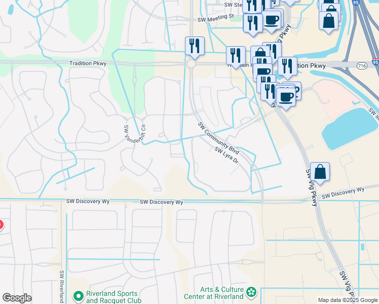 map of restaurants, bars, coffee shops, grocery stores, and more near 11398 Southwest Wyndham Way in Port Saint Lucie