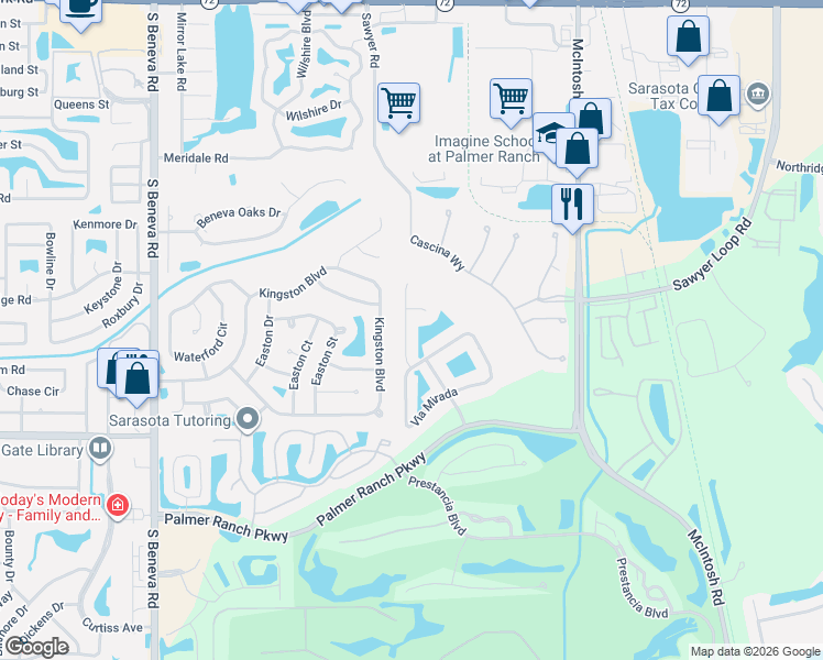 map of restaurants, bars, coffee shops, grocery stores, and more near 6750 Paseo Castille in Sarasota