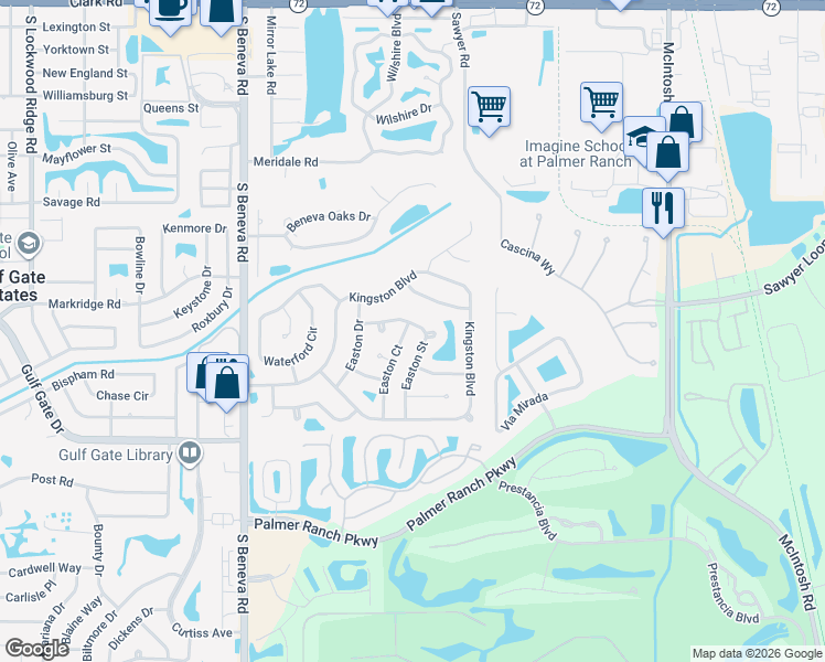 map of restaurants, bars, coffee shops, grocery stores, and more near 6901 Easton Court in Sarasota