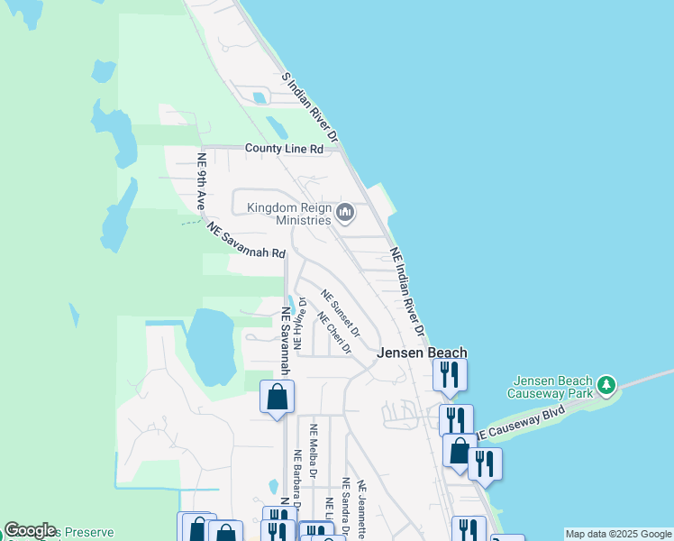map of restaurants, bars, coffee shops, grocery stores, and more near 4353 Northeast Skyline Drive in Jensen Beach