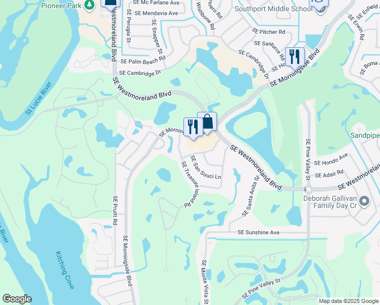 map of restaurants, bars, coffee shops, grocery stores, and more near 1333 Southeast San Sovina Terrace in Port St. Lucie