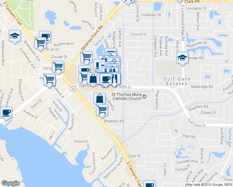 map of restaurants, bars, coffee shops, grocery stores, and more near 2074 Sun Home Street in Sarasota