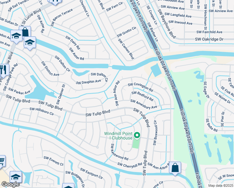map of restaurants, bars, coffee shops, grocery stores, and more near 381 Southwest Covington Road in Port St. Lucie