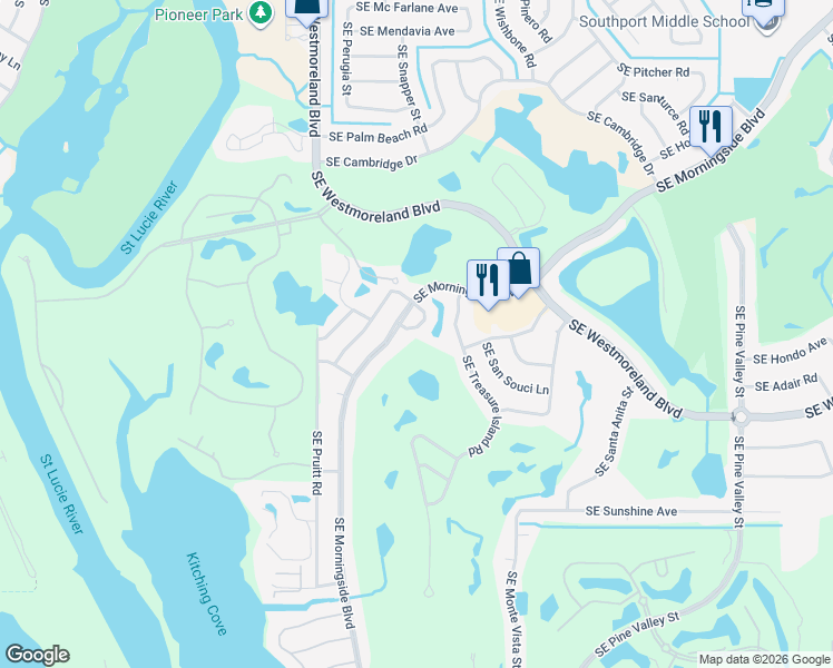 map of restaurants, bars, coffee shops, grocery stores, and more near 2825 Southeast Pocatella Road in Port St. Lucie