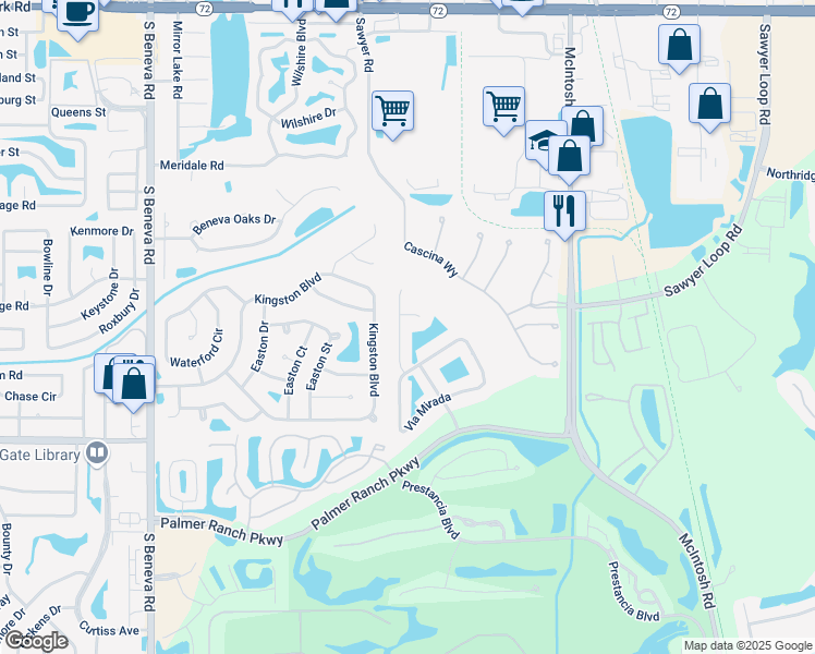map of restaurants, bars, coffee shops, grocery stores, and more near 6750 Paseo Castille in Sarasota
