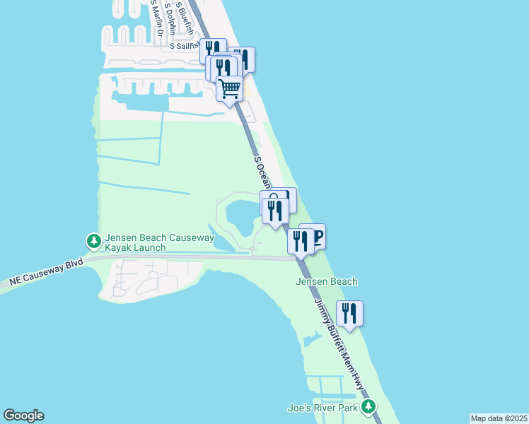 map of restaurants, bars, coffee shops, grocery stores, and more near 4460 Northeast Ocean Boulevard in Jensen Beach