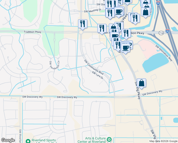 map of restaurants, bars, coffee shops, grocery stores, and more near 11972 Southwest Lyra Drive in Port St. Lucie