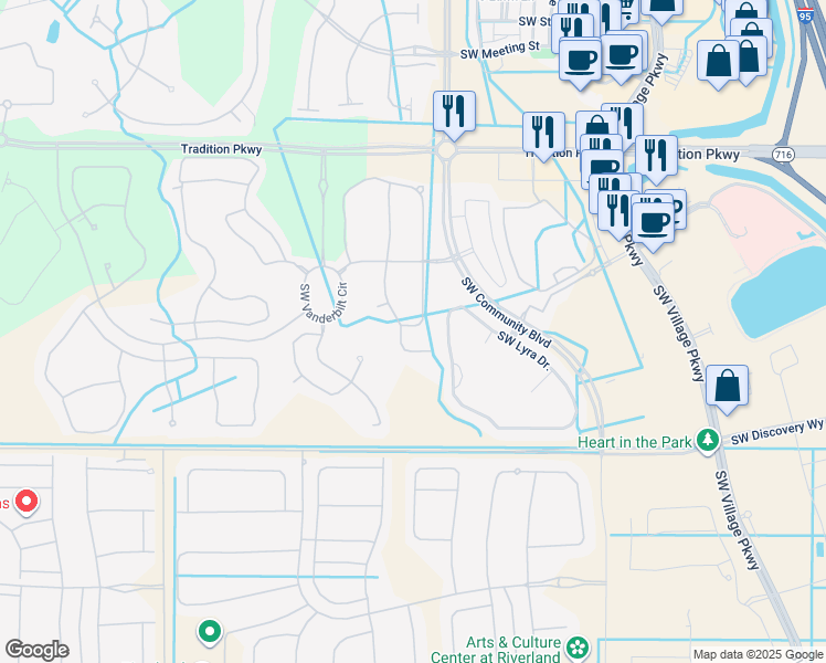 map of restaurants, bars, coffee shops, grocery stores, and more near 11352 Southwest Barton Way in Port St. Lucie
