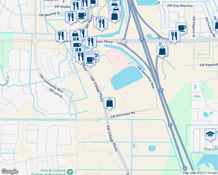 map of restaurants, bars, coffee shops, grocery stores, and more near 11350 Village Parkway Drive in Port St. Lucie