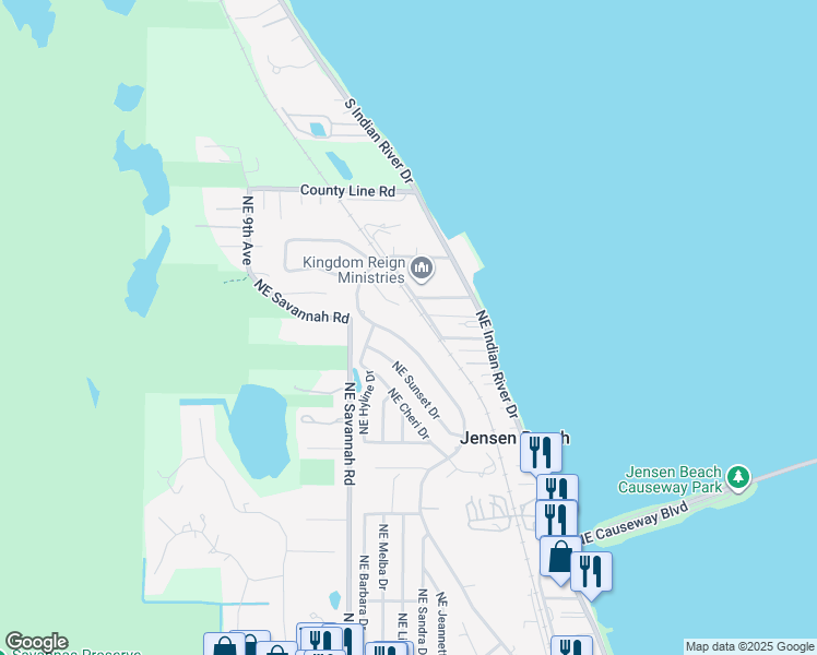 map of restaurants, bars, coffee shops, grocery stores, and more near 4353 Northeast Skyline Drive in Jensen Beach