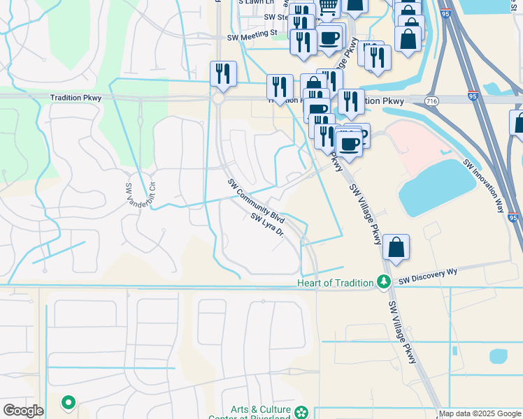 map of restaurants, bars, coffee shops, grocery stores, and more near 11972 Southwest Lyra Drive in Port St. Lucie