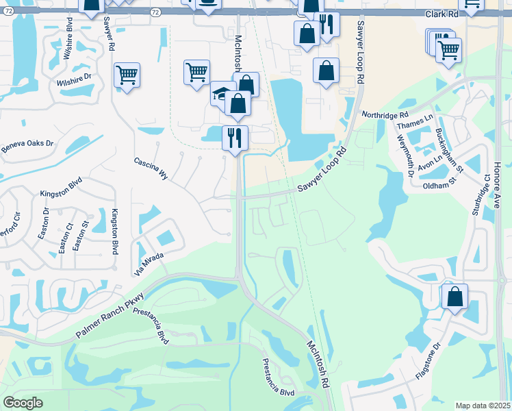 map of restaurants, bars, coffee shops, grocery stores, and more near 8657 Daydream Street in Sarasota