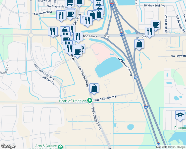 map of restaurants, bars, coffee shops, grocery stores, and more near 11350 Village Pakwy Drive in Port Saint Lucie