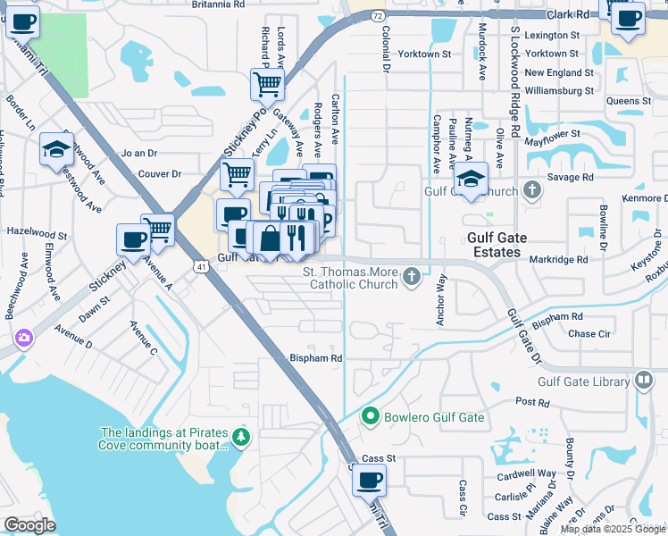 map of restaurants, bars, coffee shops, grocery stores, and more near 2074 Sun Home Street in Sarasota