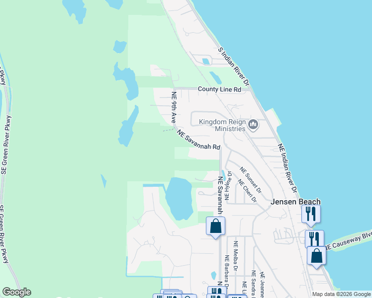 map of restaurants, bars, coffee shops, grocery stores, and more near 4366 Northeast Savannah Road in Jensen Beach