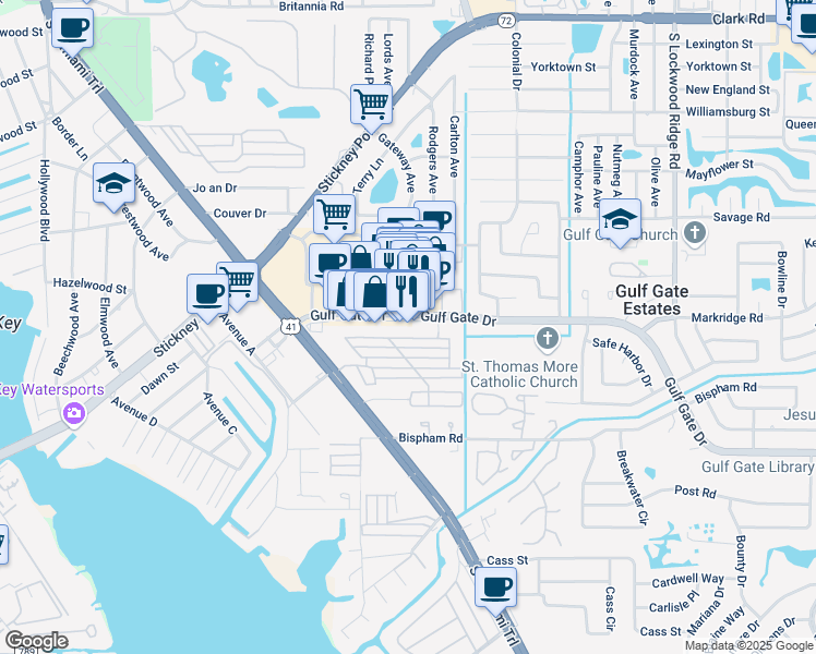 map of restaurants, bars, coffee shops, grocery stores, and more near 2054 Sun Home Street in Sarasota
