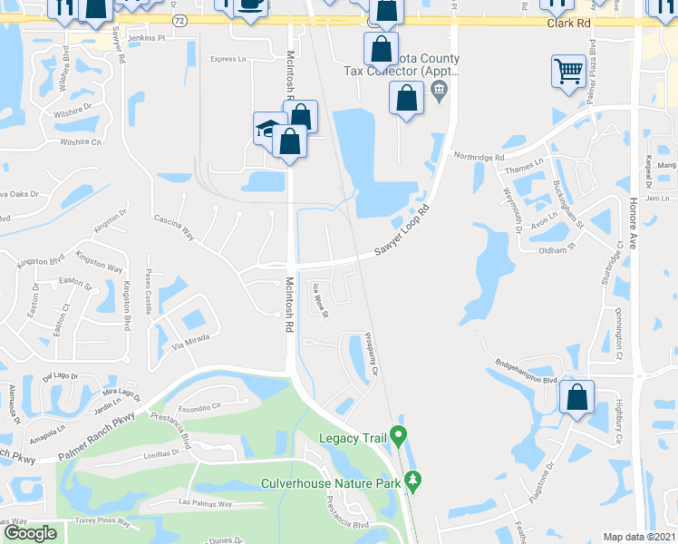 map of restaurants, bars, coffee shops, grocery stores, and more near 8618 Palmer Park Circle in Sarasota