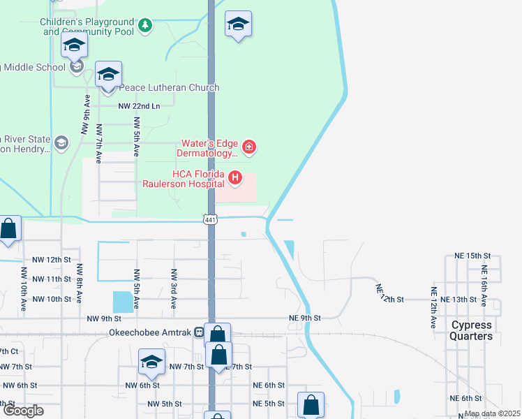 map of restaurants, bars, coffee shops, grocery stores, and more near 1650 U.S. 441 in Okeechobee