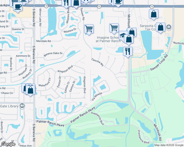 map of restaurants, bars, coffee shops, grocery stores, and more near 6731 Paseo Castille in Sarasota