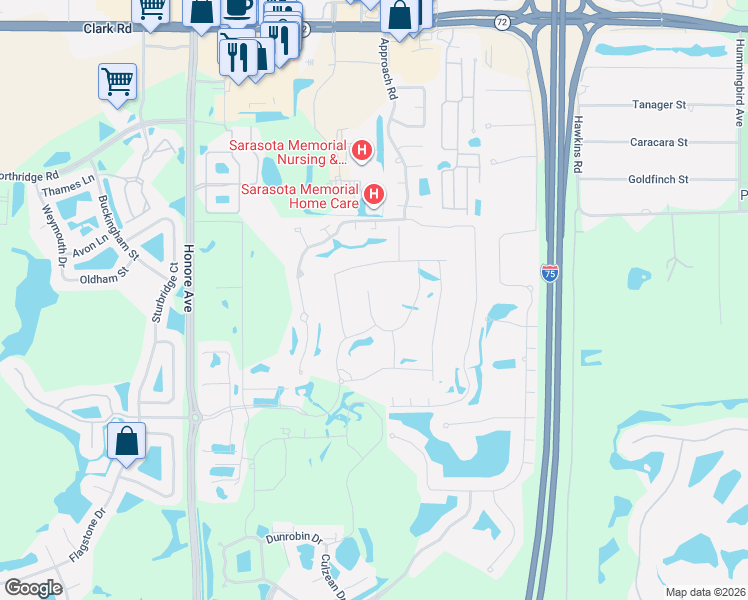 map of restaurants, bars, coffee shops, grocery stores, and more near 8640 Sundance Loop in Sarasota