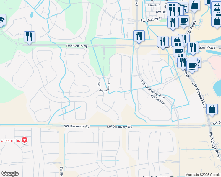 map of restaurants, bars, coffee shops, grocery stores, and more near 11300 Southwest Vanderbilt Circle in Port St. Lucie