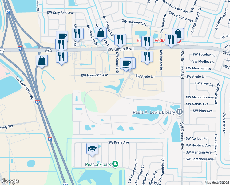 map of restaurants, bars, coffee shops, grocery stores, and more near 1871 Newport Isles Boulevard in Port St. Lucie