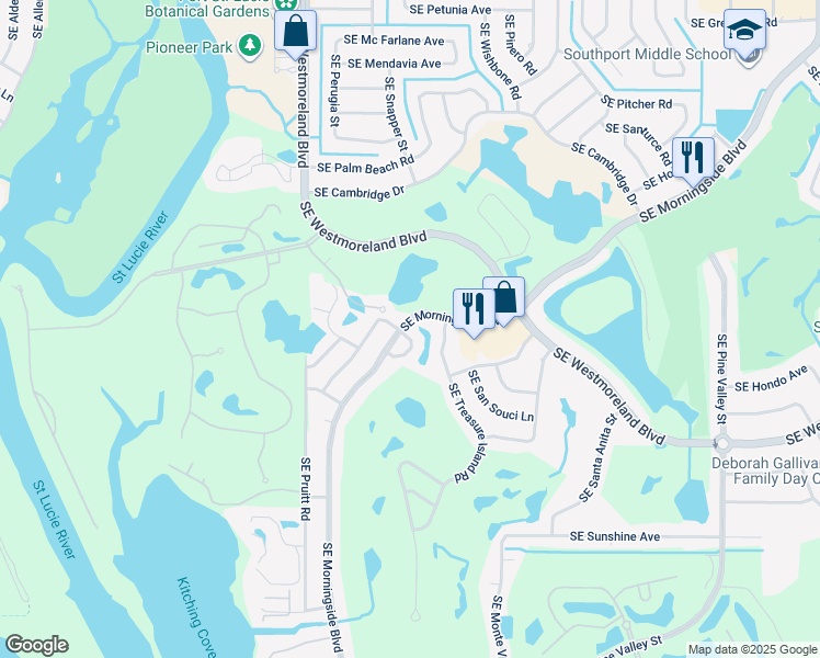 map of restaurants, bars, coffee shops, grocery stores, and more near 2799 Southeast Morningside Boulevard in Port St. Lucie