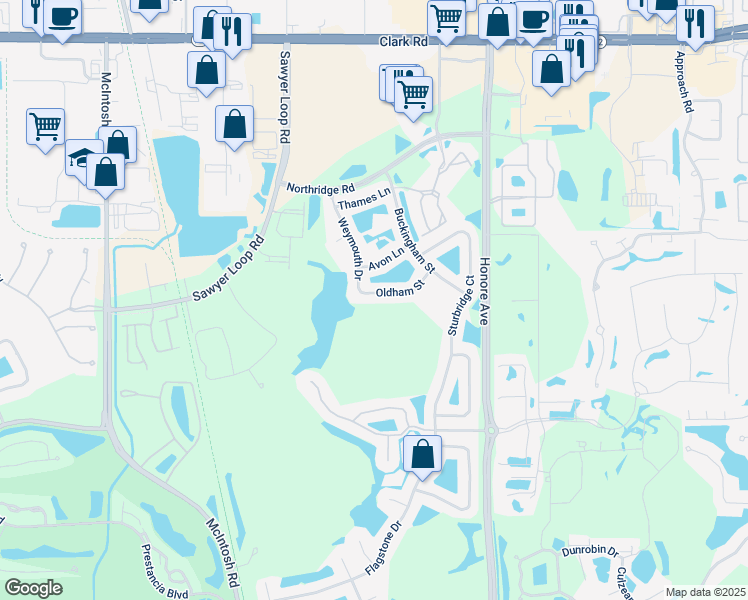 map of restaurants, bars, coffee shops, grocery stores, and more near 4935 Oldham Street in Sarasota