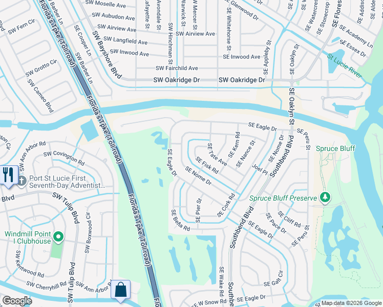 map of restaurants, bars, coffee shops, grocery stores, and more near 313 Southeast Fisk Road in Port St. Lucie