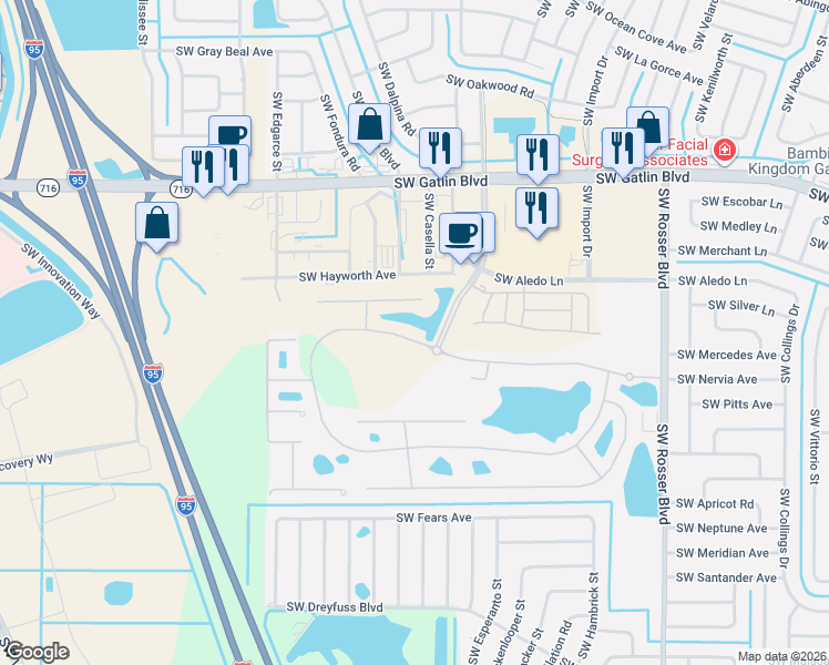 map of restaurants, bars, coffee shops, grocery stores, and more near 1871 Newport Isles Boulevard in Port St. Lucie
