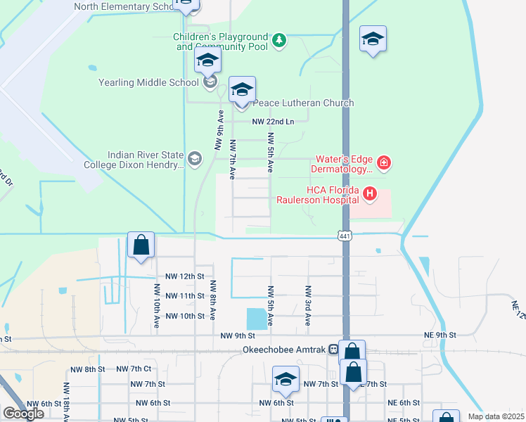 map of restaurants, bars, coffee shops, grocery stores, and more near 505 Northwest 15th Street in Okeechobee
