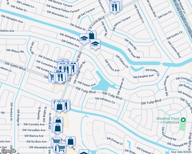 map of restaurants, bars, coffee shops, grocery stores, and more near 2833 Southwest Pierson Road in Port St. Lucie