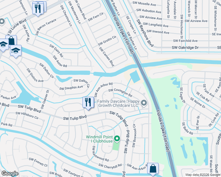 map of restaurants, bars, coffee shops, grocery stores, and more near 301 Southwest Covington Road in Port St. Lucie