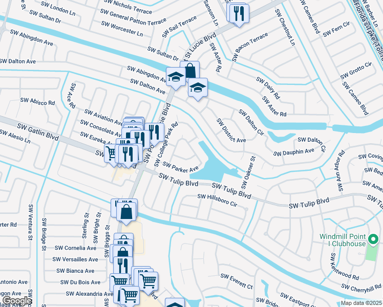 map of restaurants, bars, coffee shops, grocery stores, and more near 2833 Southwest Pierson Road in Port St. Lucie