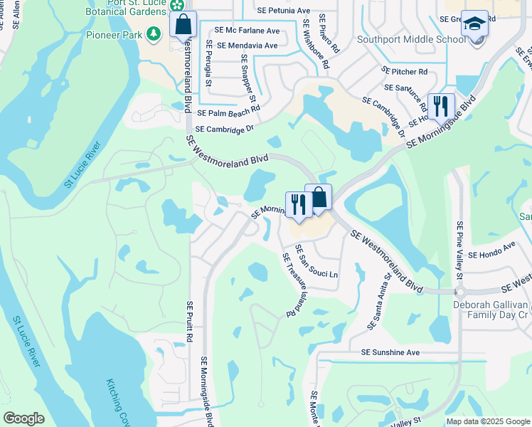 map of restaurants, bars, coffee shops, grocery stores, and more near 2799 Southeast Morningside Boulevard in Port St. Lucie