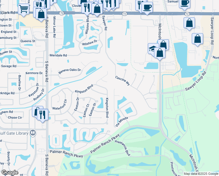 map of restaurants, bars, coffee shops, grocery stores, and more near 6706 Paseo Castille in Sarasota