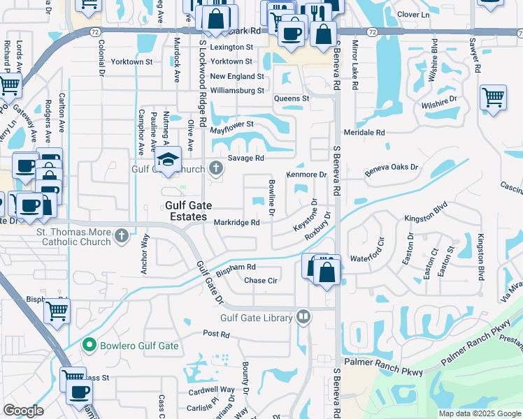 map of restaurants, bars, coffee shops, grocery stores, and more near 3167 Oleta Place in Sarasota