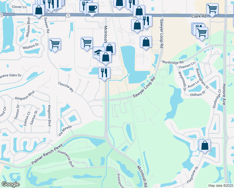 map of restaurants, bars, coffee shops, grocery stores, and more near 6561 Palmer Park Circle in Sarasota