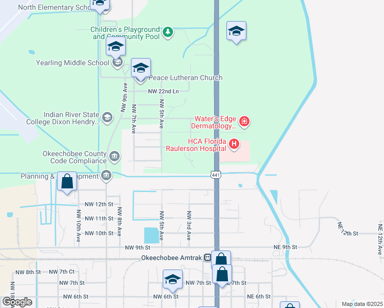 map of restaurants, bars, coffee shops, grocery stores, and more near 1713 North Parrott Avenue in Okeechobee