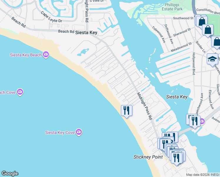 map of restaurants, bars, coffee shops, grocery stores, and more near 1001 W Peppertree Ln in Sarasota
